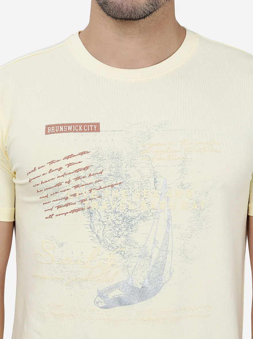 Yellow Printed Slim Fit T-Shirt | JadeBlue