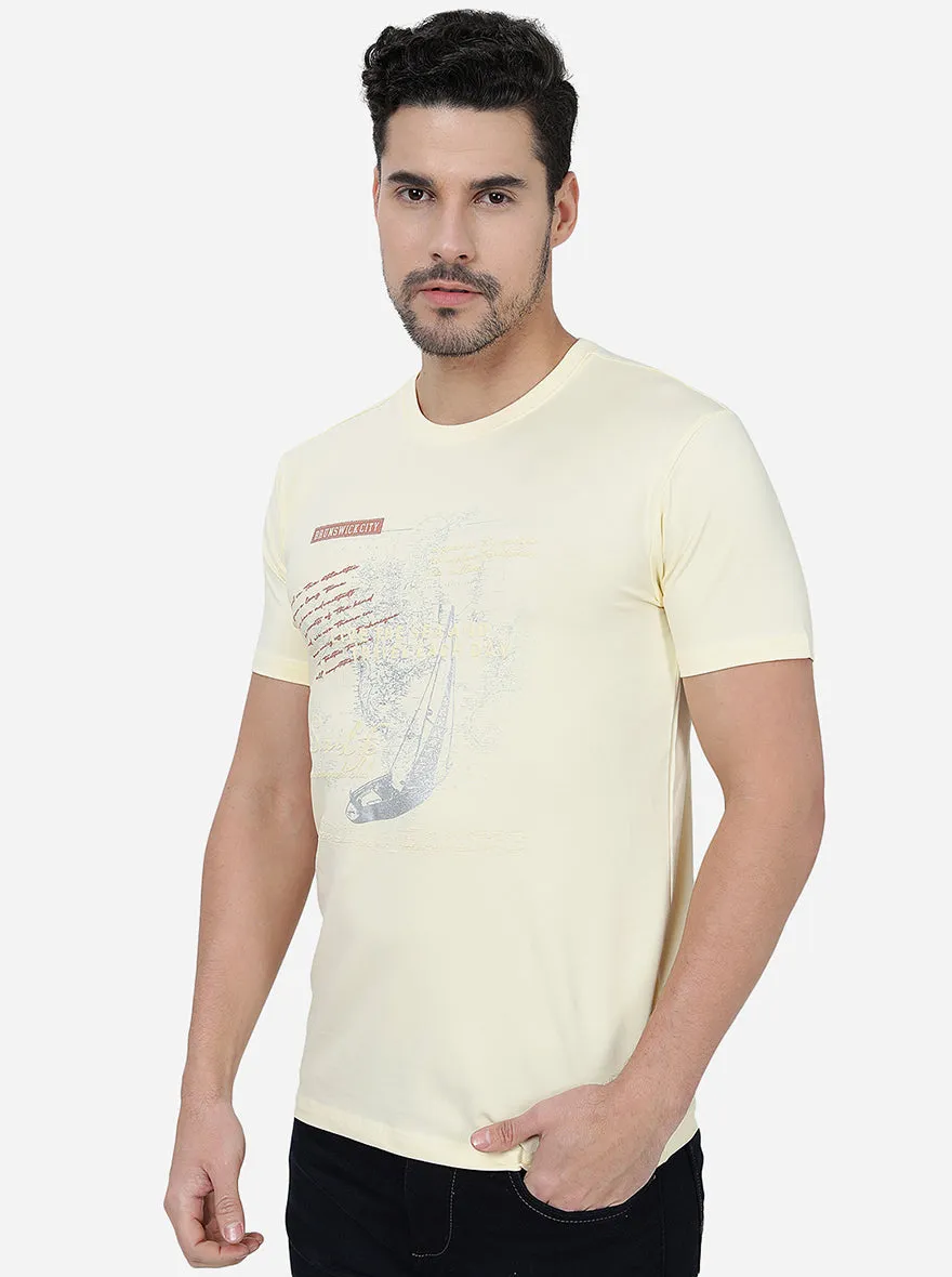 Yellow Printed Slim Fit T-Shirt | JadeBlue