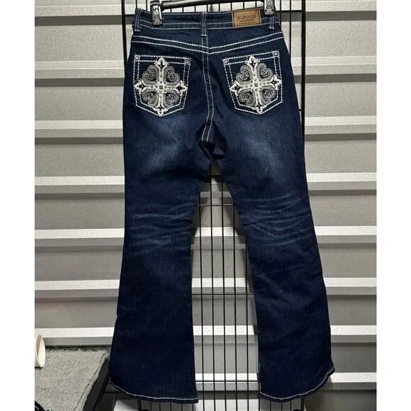 Y Jeans Los Angeles Women Y2K Flare Leg Bling Jeans Embelished Pockets Size 7/8