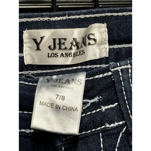 Y Jeans Los Angeles Women Y2K Flare Leg Bling Jeans Embelished Pockets Size 7/8